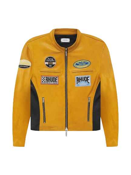 Rhude Leather Yellow Racing Jacket